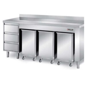 Stainless Steel Base Cabinet Back splash: 100 mm 3 Drawers 3 stainless steel Hopper Trolley