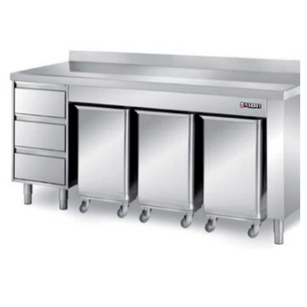 Stainless Steel Base Cabinet Back splash: 100 mm 3 Drawers 3 stainless steel Hopper Trolley