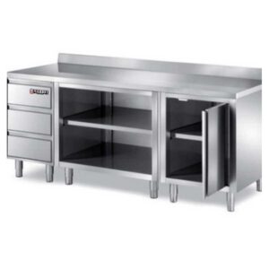 Stainless Steel Base Cabinet Back splash: 100 mm 6 Drawer Middle is Open Middle shelf