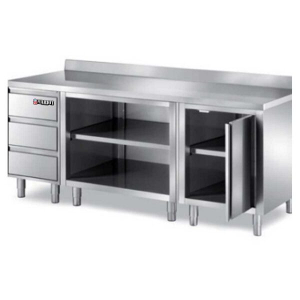 Stainless Steel Base Cabinet Back splash: 100 mm 6 Drawer Middle is Open Middle shelf
