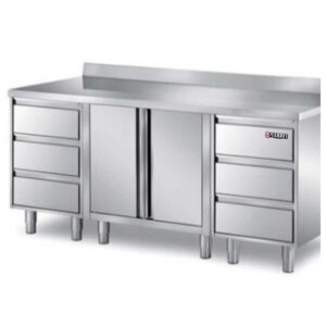 Stainless Steel Base Cabinet Back splash: 100 mm 2 hinged Door 6 Drawers