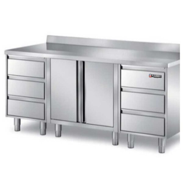 Stainless Steel Base Cabinet Back splash: 100 mm 2 hinged Door 6 Drawers