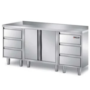 Stainless Steel Base Cabinet 2 hinged Door 6 Drawers
