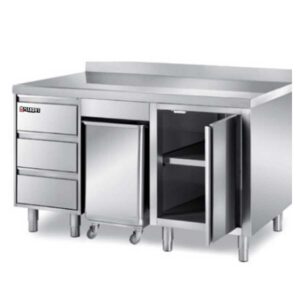 Stainless Steel Base Cabinet Back splash: 100 mm 1 hinged Door 3 Drawers Middle Shelf