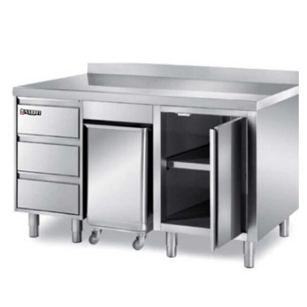 Stainless Steel Base Cabinet Back splash: 100 mm 1 hinged Door 3 Drawers Middle Shelf